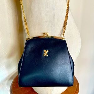 Vintage Paloma Picasso navy leather shoulder bag